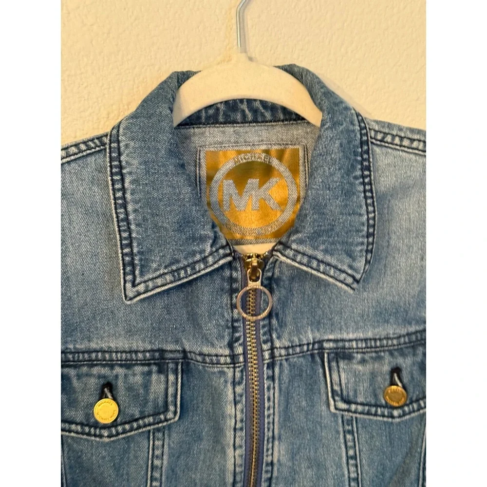 Michael Kors Denim Jacket Women Small Blue Excellent Cropped Zip Front O-Ring